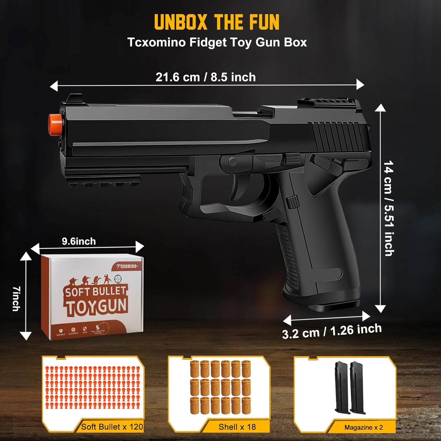 Automatic Shell Ejecting Toy Gun for Age 13+ Years, Fidget & Shooting Game, Realistic Toy Pistol with 120 Soft Bullets, 18 Shells & 2 Magazines, Ideal Gift for Halloween Christmas(Black)