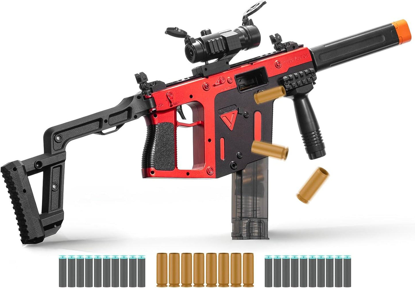 Jellybullet Foam Blaster 721005,  Manual Soft Bullets & Shell Ejecting Blaster, Plastic Body, Short Bullet & Shell, Outdoor Activities, Ages 18+ (Red)