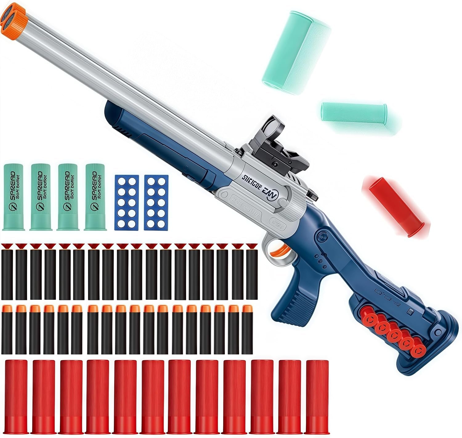 30 Inch Foam Blaster Shotgun with Double Barrel Soft Bullets Gun with Shell Ejecting 2 in 1 Foam Blaster Shotgun with Shell Casings 60 Foams Darts Gift for 14+ Years (1)
