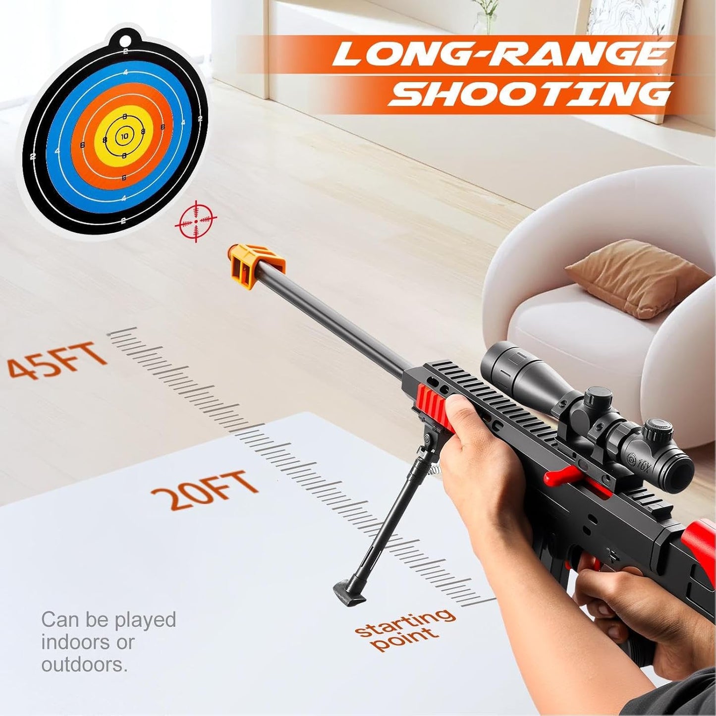 Soft Bullet Toy Gun Sniper Rifle with Scope Realistic Barrel Shotgun Shell Ejecting Foam Blaster Gun Dart Pellet Shooting Game for Boys Teen Adult Gifts Age 8 10 12 Year Old (Black)