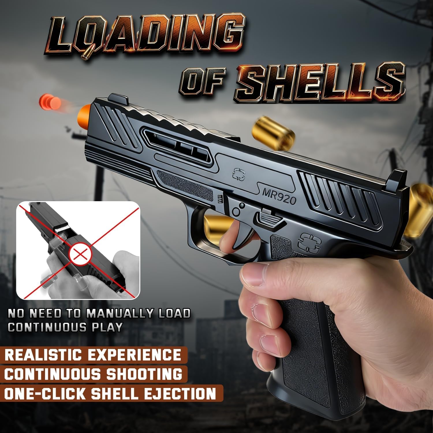 Shell Ejecting Toy Gun Pistol, Soft Bullet Toy Guns for Boys, Kids, Automatic Pull Back Action Toy Pistols, Fun Educational Shooting Game Toys Pretend Play Gun Prop