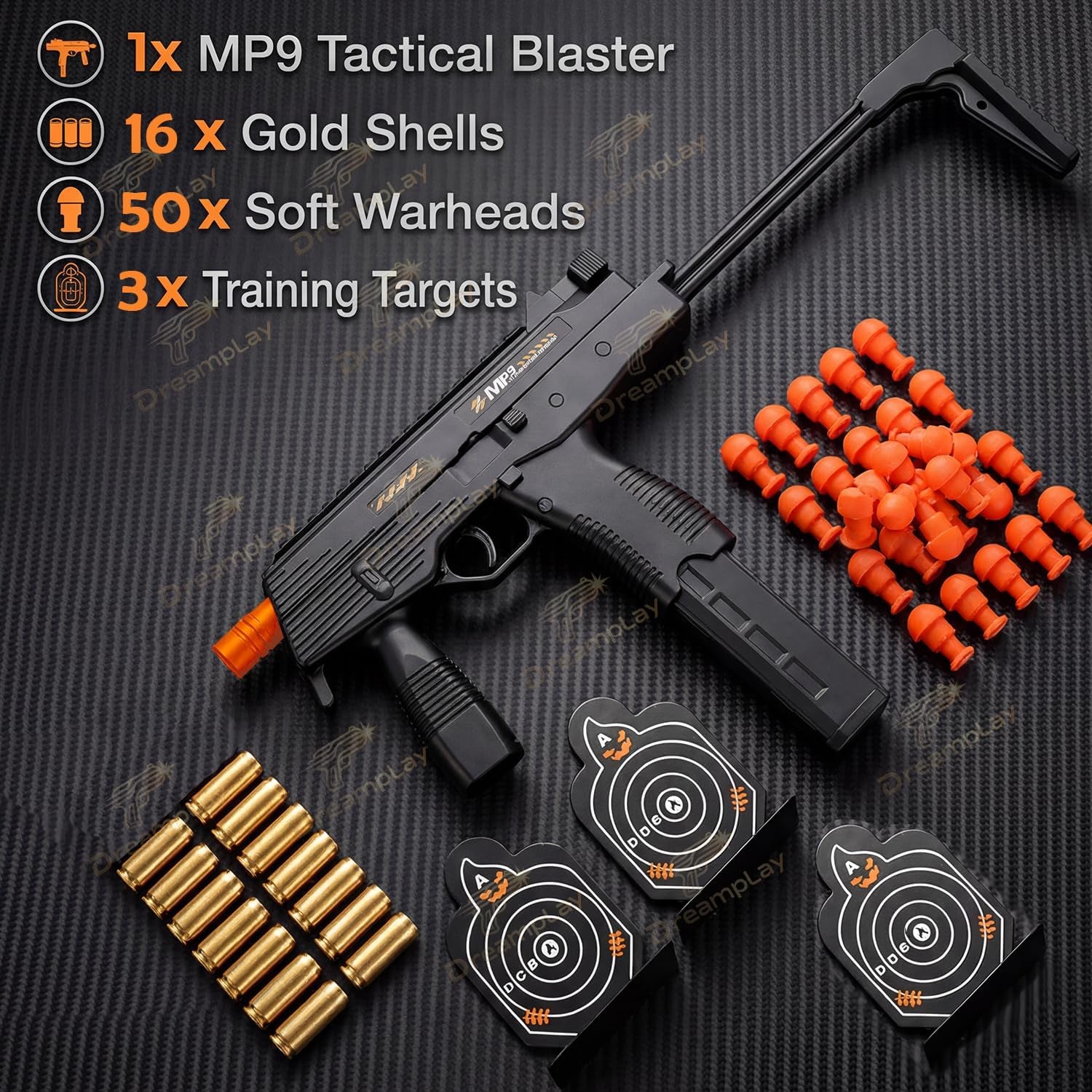 MP9 Toy Gun, Realistic Automatic Shell Ejecting Toy Gun with Buttplate Pull Back Action Shooting Games Education Model Toy for Kids Gifts