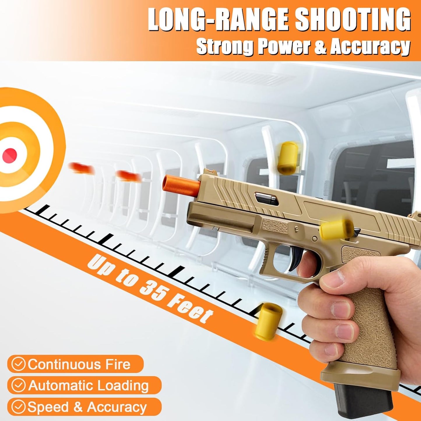 Automatic Shell Ejecting Toy Gun, Soft Bullet Toy Gun Pistol for Kids, Boys and Girls 8-12 (Khaki)