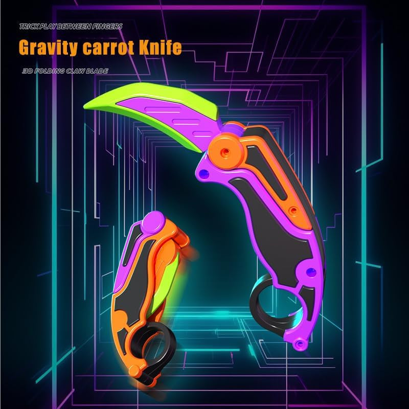 2Pcs Fidget Claw Knife, 3D Gravity Knife Toy, 3D Gravity Plastic, Switchblade, Printed, Printing Knife, Carrot Knife,Sensory Knife Fidget Toys for Kids & Adults, Anxiety Stress Relief Toy