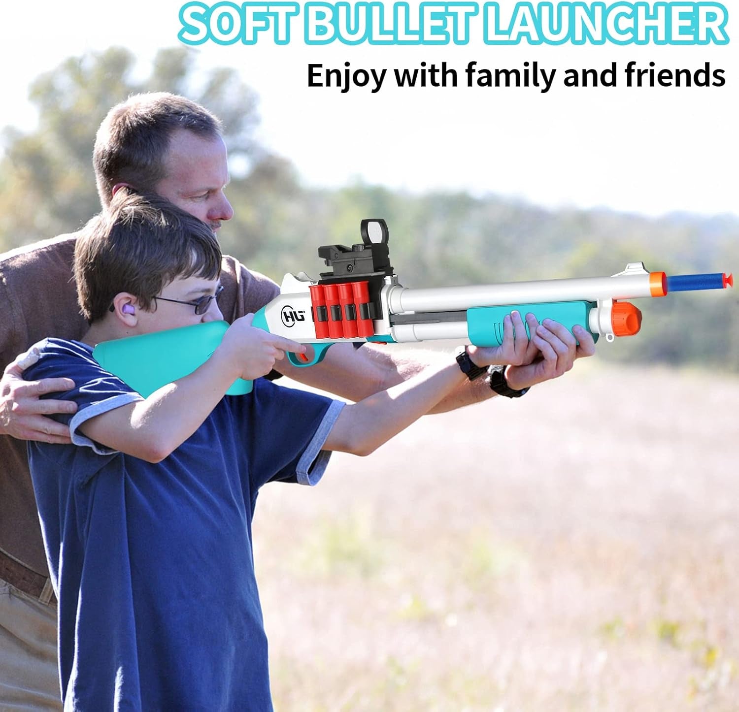 Toy Gun Models Foam Blasters (33-Inch) Jumping Shell Design [With10 Shell 40 Soft Darts] Perfect for Indoor and Outdoor Play (Blue-Green)