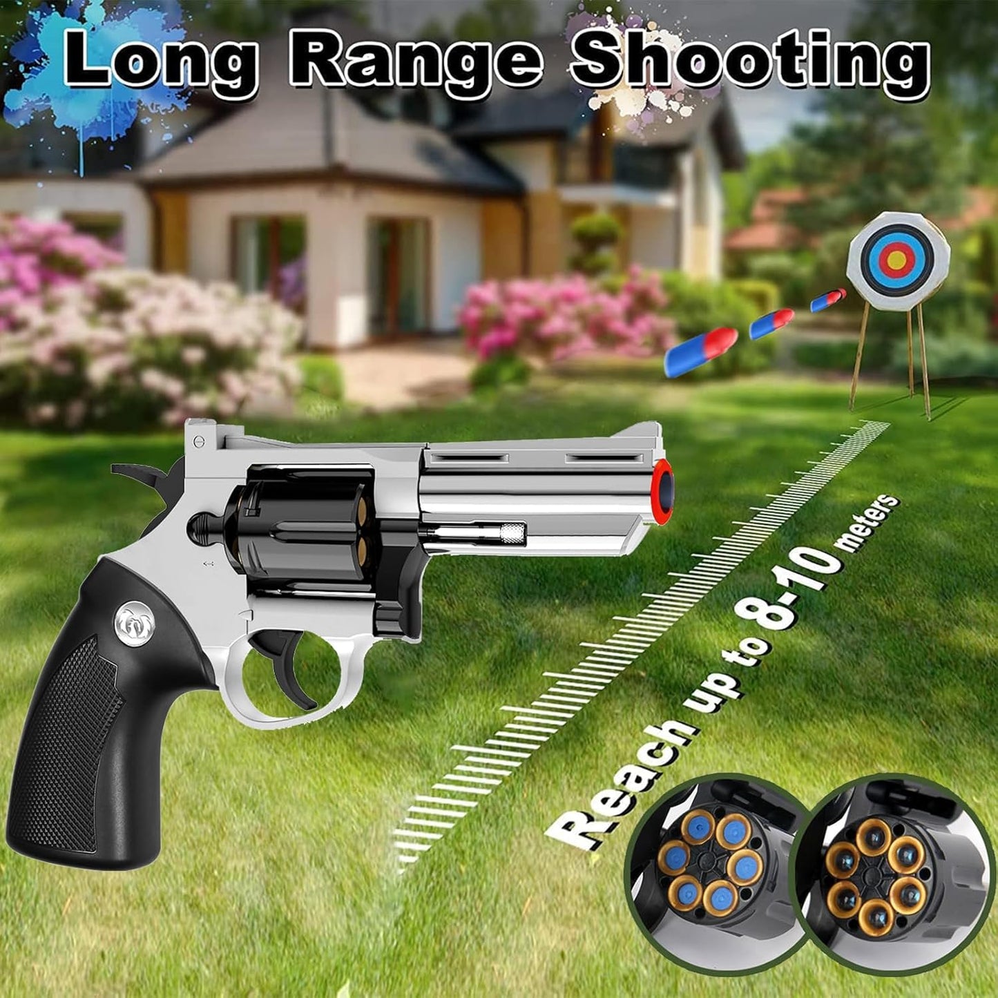 Toy Gun, Soft Bullet Toy Revolver, Game Catapult Toy Gun Foam Blaster, Can Fire Sponge Bullets, Educational Model Toys, Suitable for Children'S Gifts from 6 Years Old(Silver)