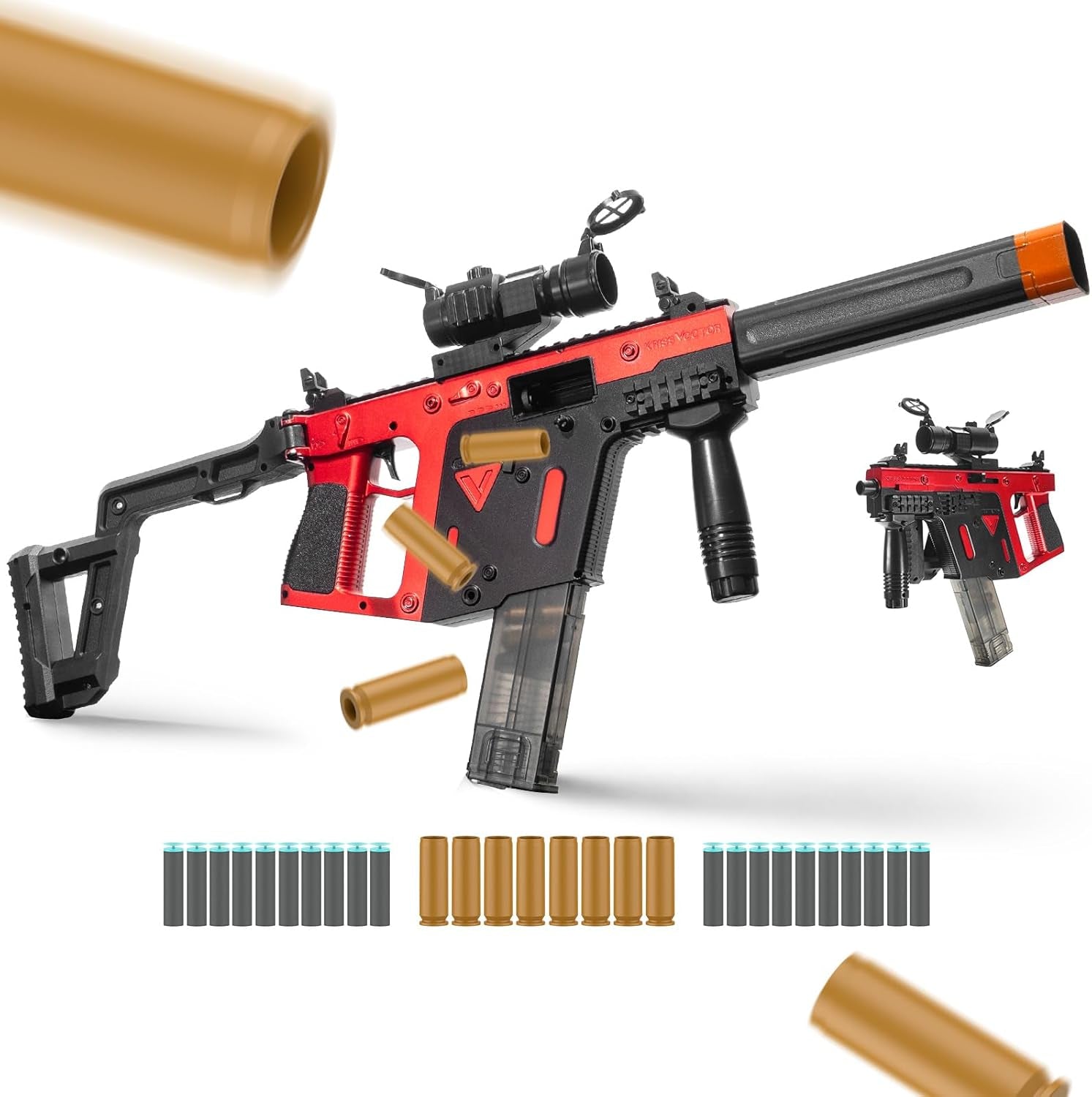 Jellybullet Foam Blaster 721005,  Manual Soft Bullets & Shell Ejecting Blaster, Plastic Body, Short Bullet & Shell, Outdoor Activities, Ages 18+ (Red)