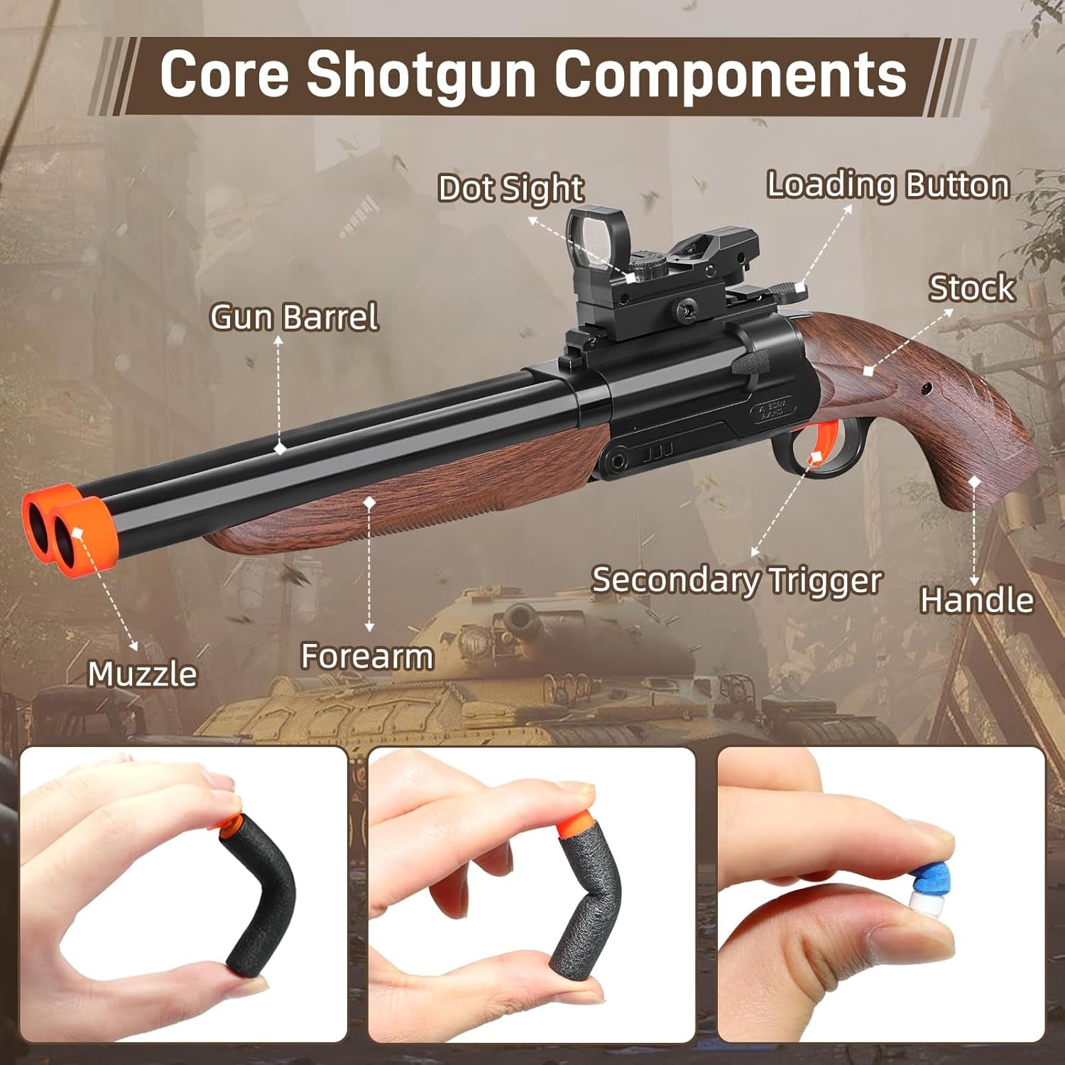 Double-Barreled Toy Gun - Two Modes Realistic Soft Bullet Toy Guns Blaster with Sight - Educational Shooting Toy Shotgun - Ideas Gifts for Christmas Birthday Halloween Present