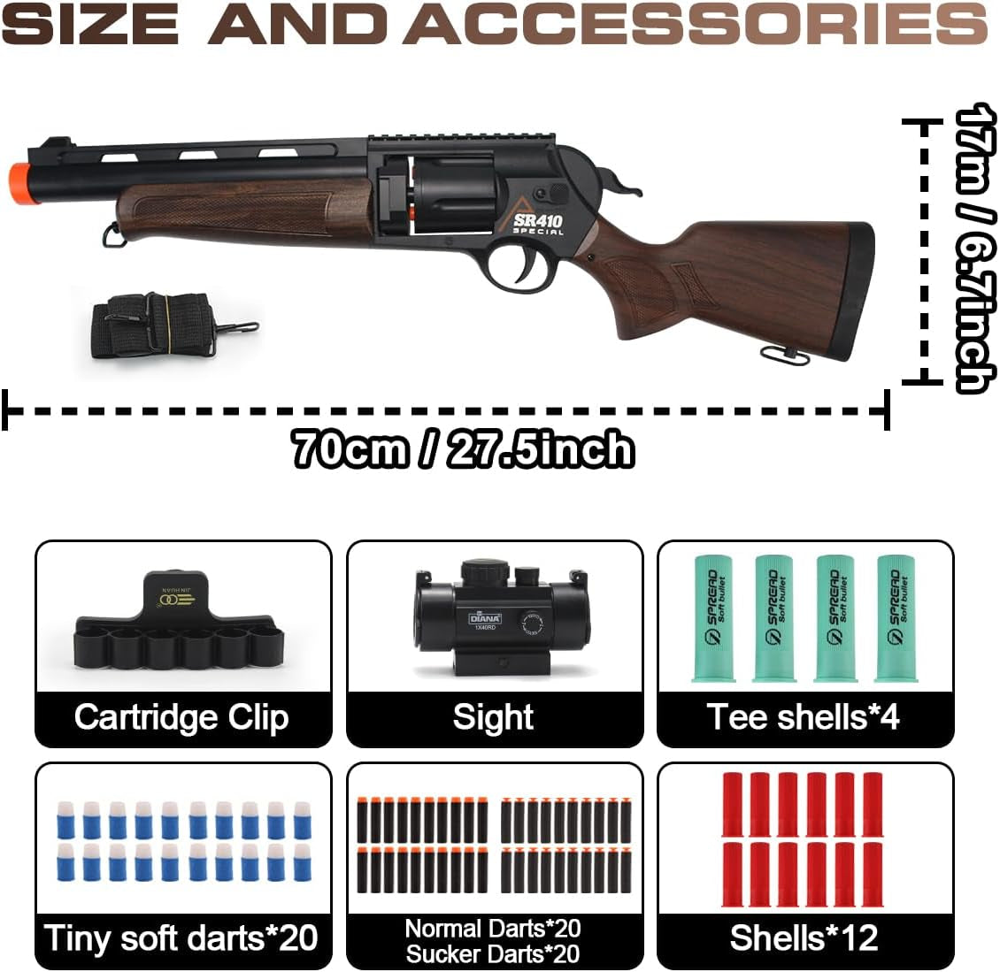Foam Gun Revolver 2 in 1 Shotgun with 4X Scope Soft Foam Blaster Set Gift for Christmas Birthday with 60 Bullets 15 Shells Soft Bullet Revolver Foam Dart Pistol for Age 14+ (Brown)