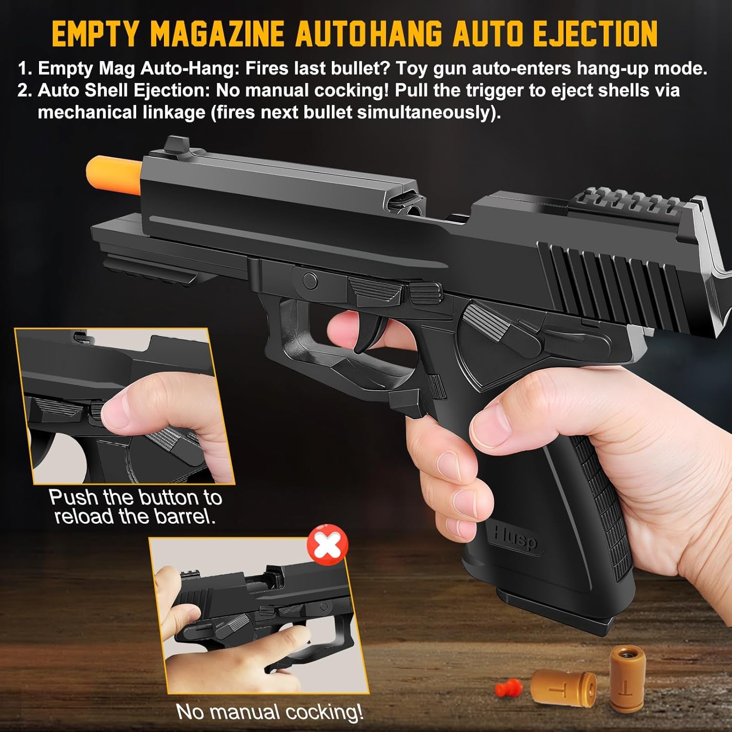 Automatic Shell Ejecting Toy Gun for Age 13+ Years, Fidget & Shooting Game, Realistic Toy Pistol with 120 Soft Bullets, 18 Shells & 2 Magazines, Ideal Gift for Halloween Christmas(Black)