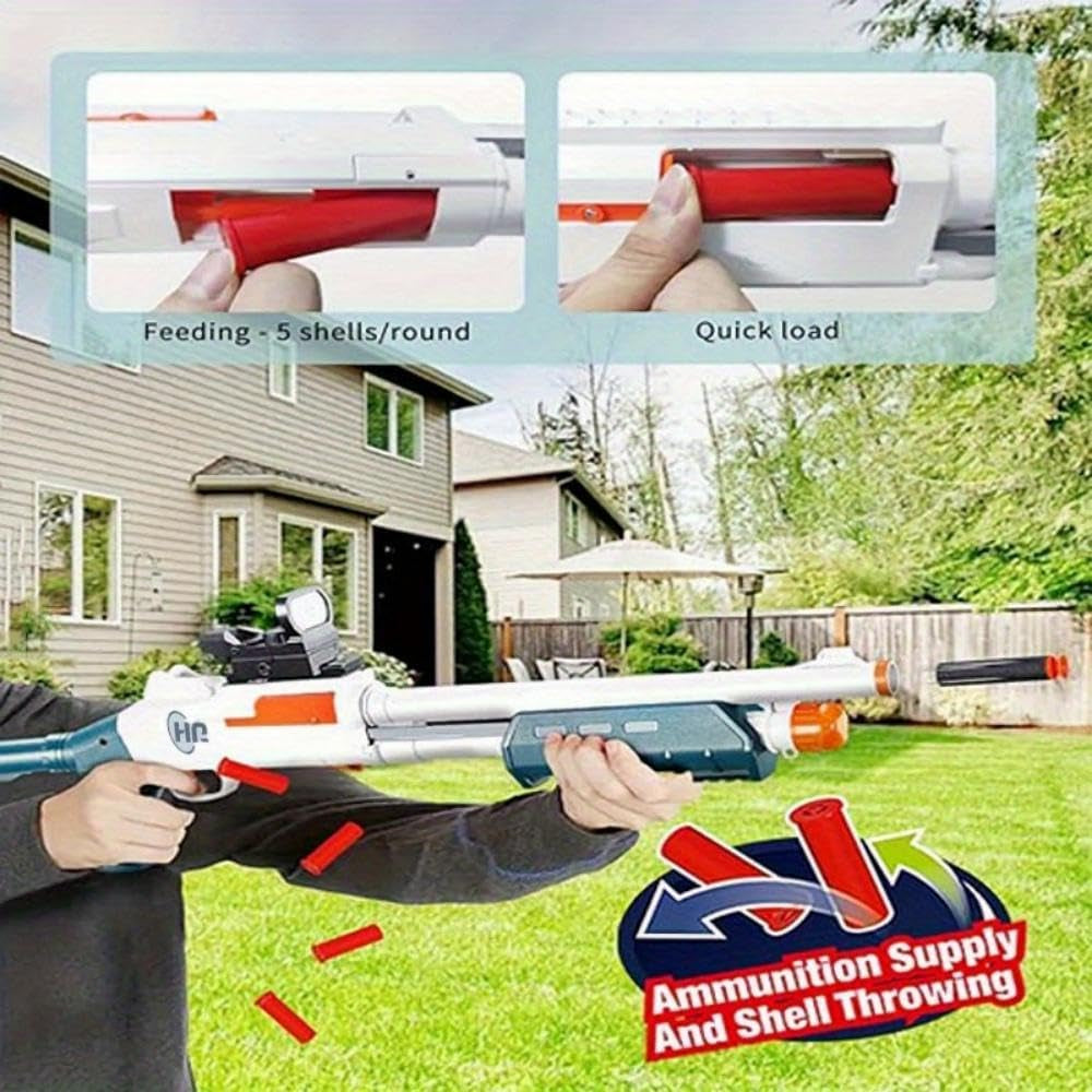 30In Airsoft Toy Foam Blaster with Flashlight, Air Powered Shell Ejecting Manual Loading Spring Soft Darts Blaster for Outdoor Activities Shooting Games