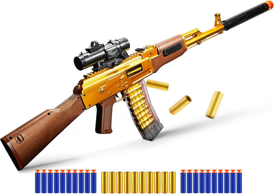 Jellybullet Automatic Foam Blaster 741132,  Soft Darts Shell Ejecting Blaster, Automatic Repeating & Manual Single Shooting Mode, Manual Banana Spring Magazine, 18+ (AKGOLD)