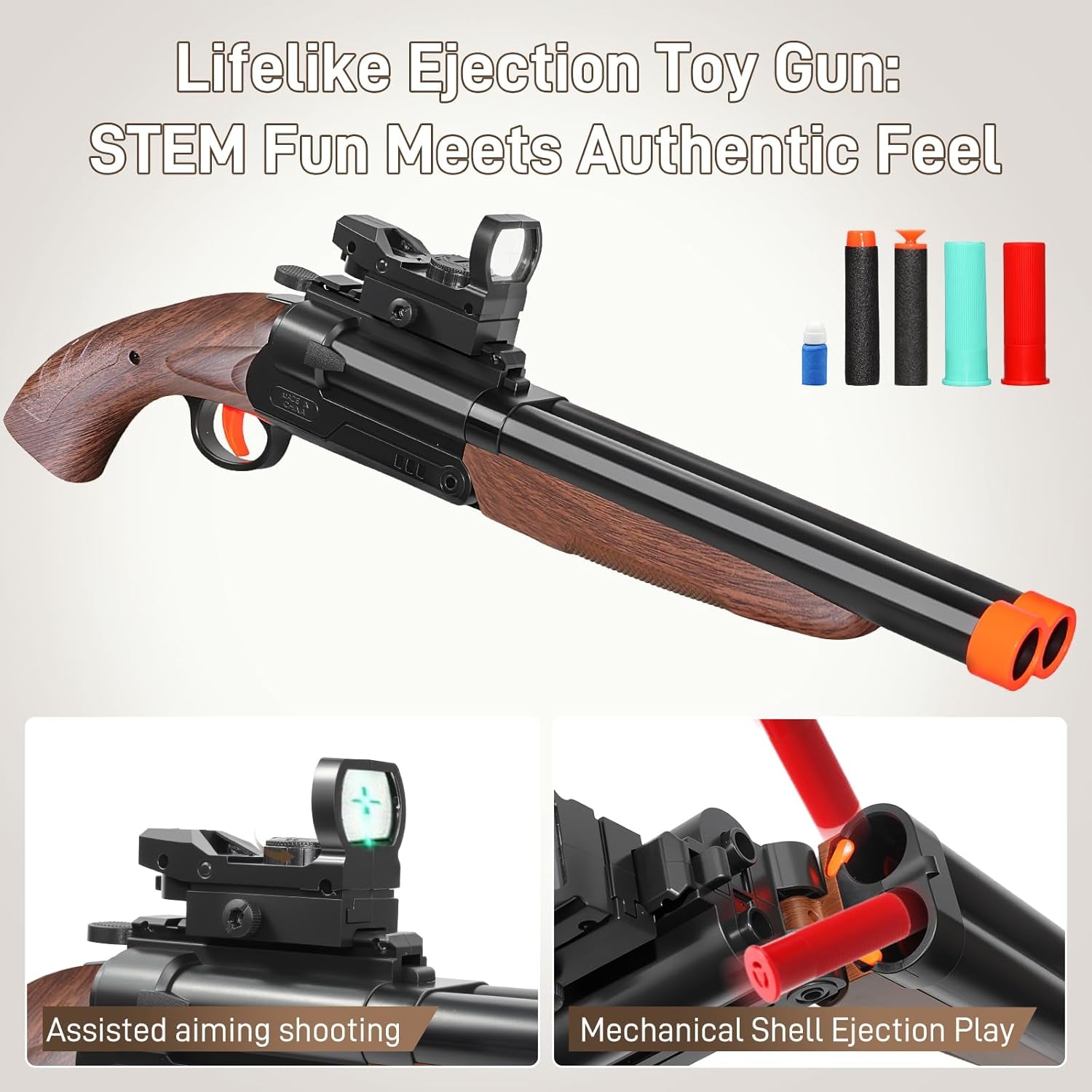 Double-Barreled Toy Gun - Two Modes Realistic Soft Bullet Toy Guns Blaster with Sight - Educational Shooting Toy Shotgun - Ideas Gifts for Christmas Birthday Halloween Present