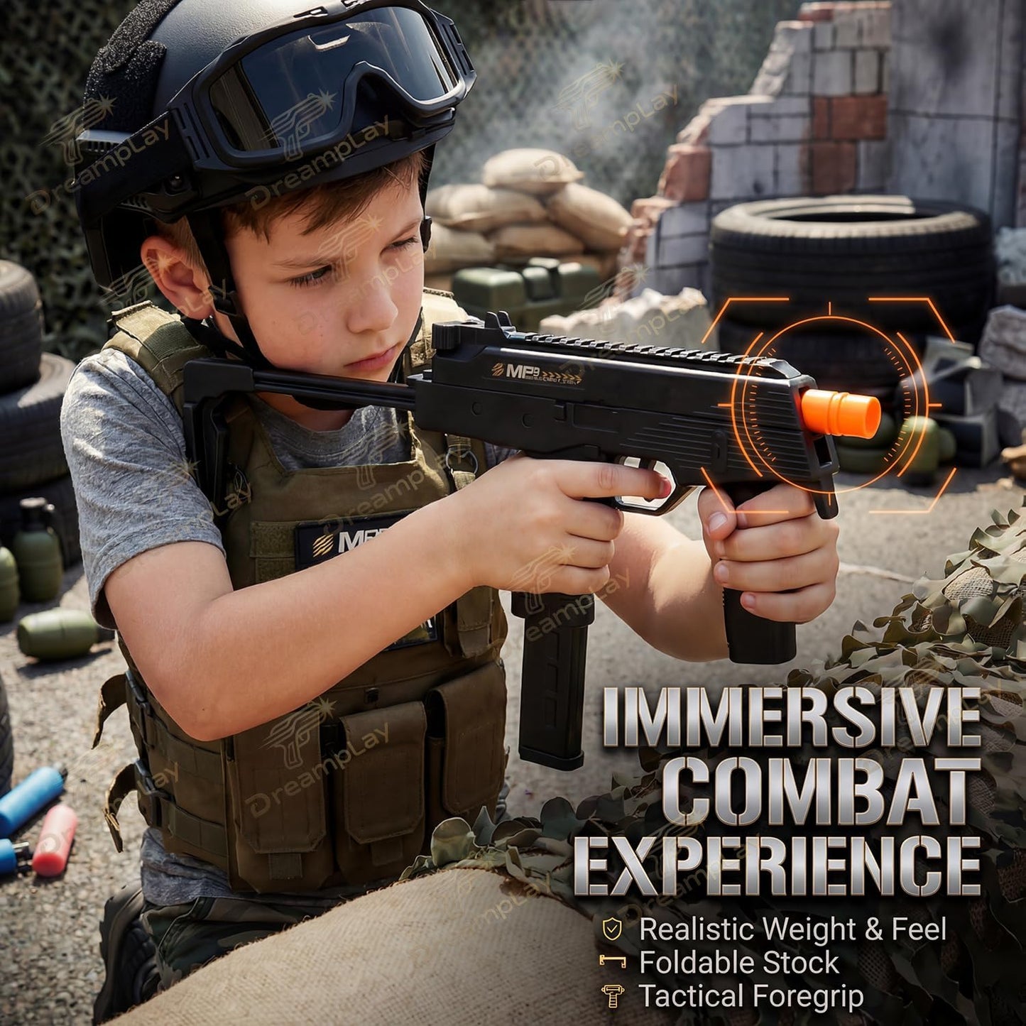 MP9 Toy Gun, Realistic Automatic Shell Ejecting Toy Gun with Buttplate Pull Back Action Shooting Games Education Model Toy for Kids Gifts