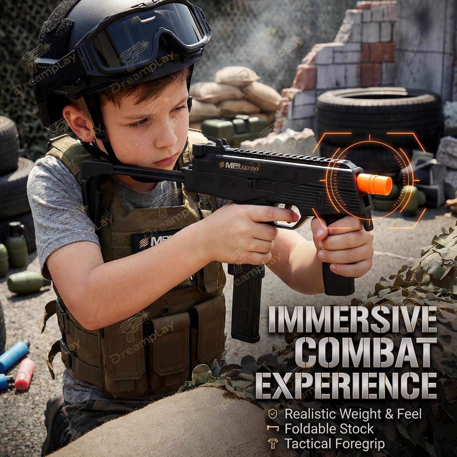 MP9 Toy Gun, Realistic Automatic Shell Ejecting Toy Gun with Buttplate Pull Back Action Shooting Games Education Model Toy for Kids Gifts