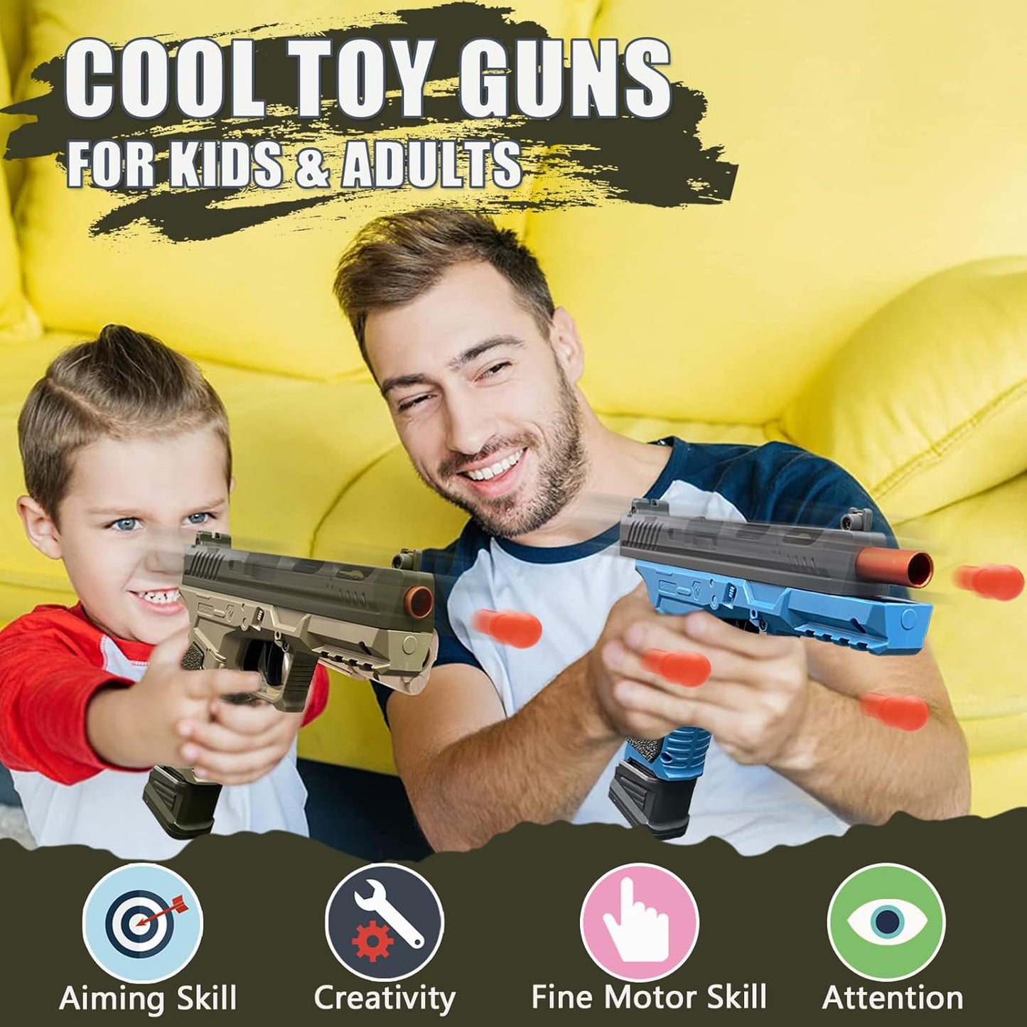 Automatic Shell Ejecting Toy Gun Pistol, Soft Bullet Toy Gun for Boys, Education Model Realistic Toy Pistol Shooting Game Toys Gifts Christmas Birthday for Kids 8+