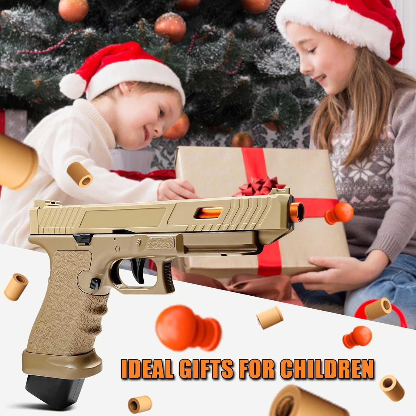 Automatic Shell Ejecting Toy Gun, Soft Bullet Toy Gun Pistol for Kids, Boys and Girls 8-12 (Khaki)