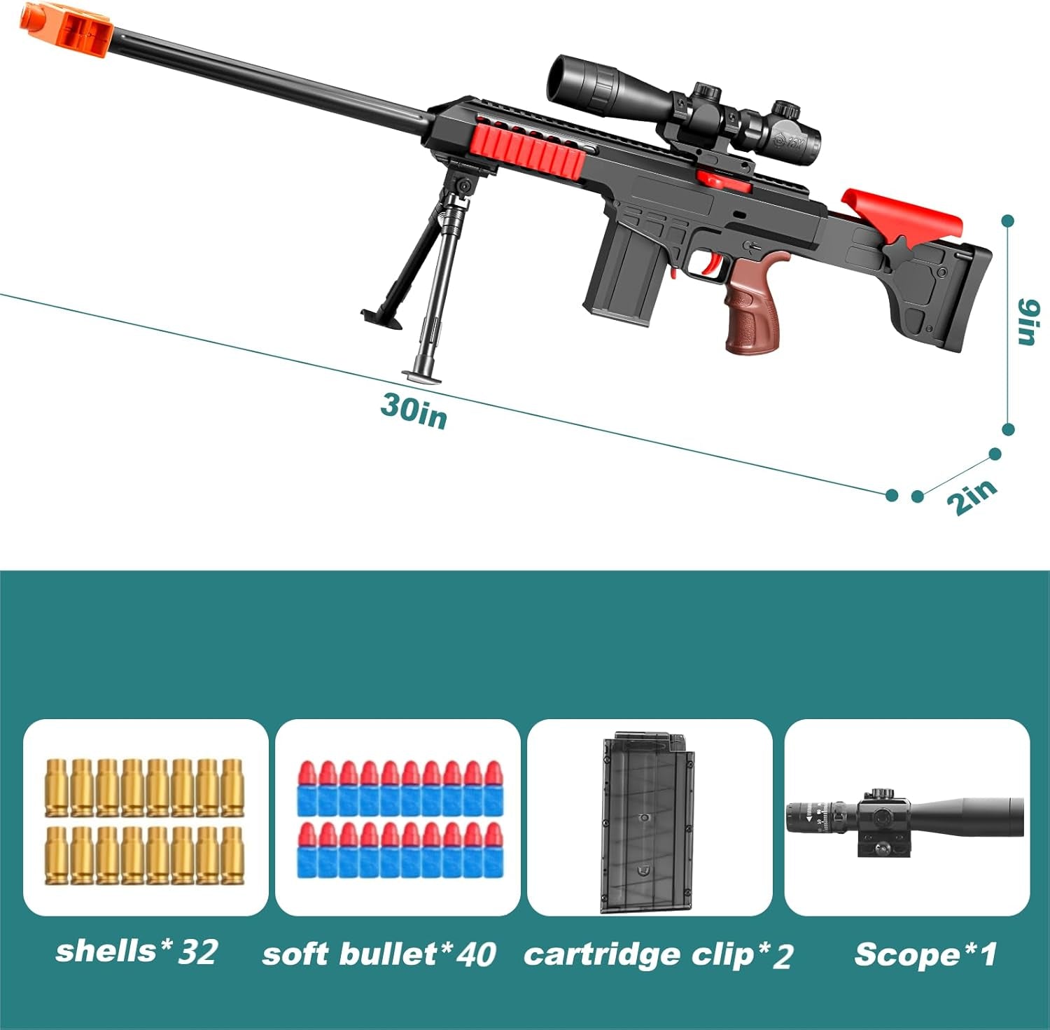 Soft Bullet Toy Gun Sniper Rifle with Scope Realistic Barrel Shotgun Shell Ejecting Foam Blaster Gun Dart Pellet Shooting Game for Boys Teen Adult Gifts Age 8 10 12 Year Old (Black)