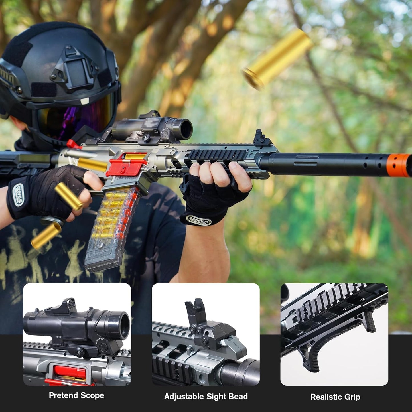 Jellybullet Automatic Foam Blaster 741128 Shell Ejecting with Soft Bullets, Automatic Repeating & Manual Single Shooting Mode, 18+