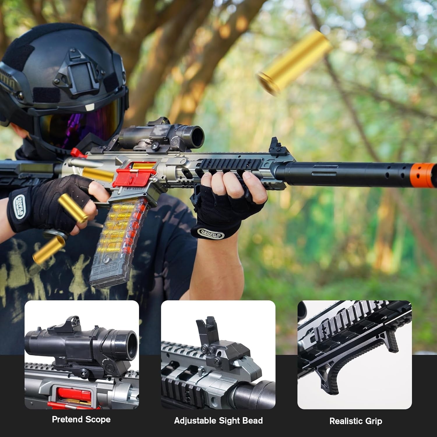 Jellybullet Automatic Foam Blaster 741128 Shell Ejecting with Soft Bullets, Automatic Repeating & Manual Single Shooting Mode, 18+