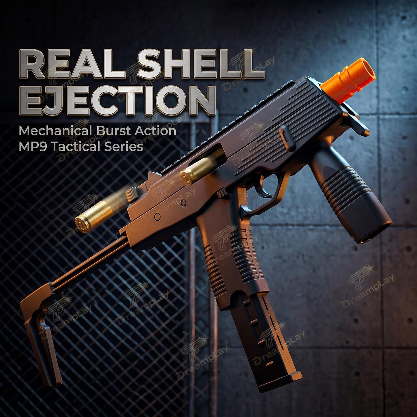 MP9 Toy Gun, Realistic Automatic Shell Ejecting Toy Gun with Buttplate Pull Back Action Shooting Games Education Model Toy for Kids Gifts