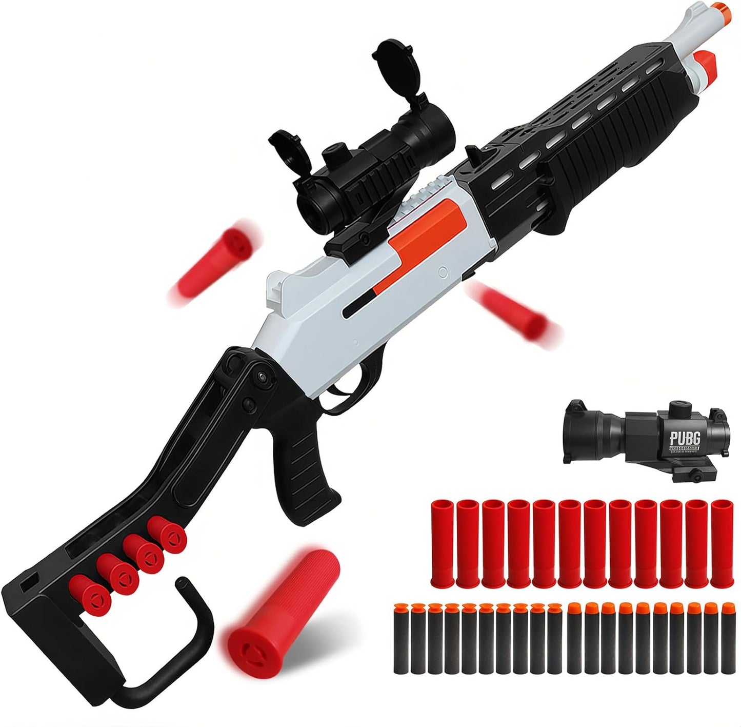 Shell Ejecting Toy Shotgun Toys with 20 Soft Bullets 12 Shells 1 Scope Two Modes Toy Shotgun Outdoor Games Gifts for Christmas Halloween Birthday