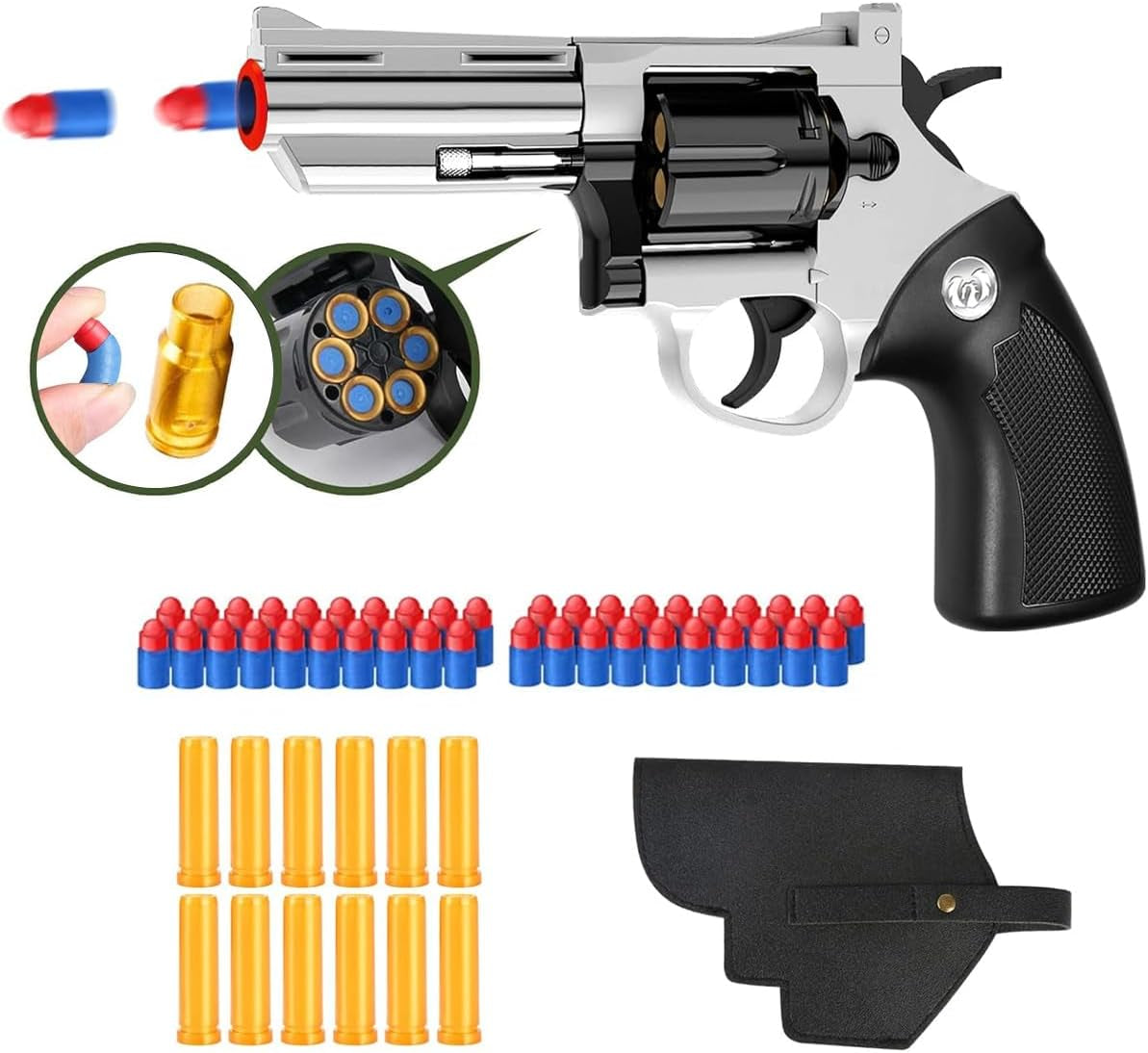 Toy Gun, Soft Bullet Toy Revolver, Game Catapult Toy Gun Foam Blaster, Can Fire Sponge Bullets, Educational Model Toys, Suitable for Children'S Gifts from 6 Years Old(Silver)