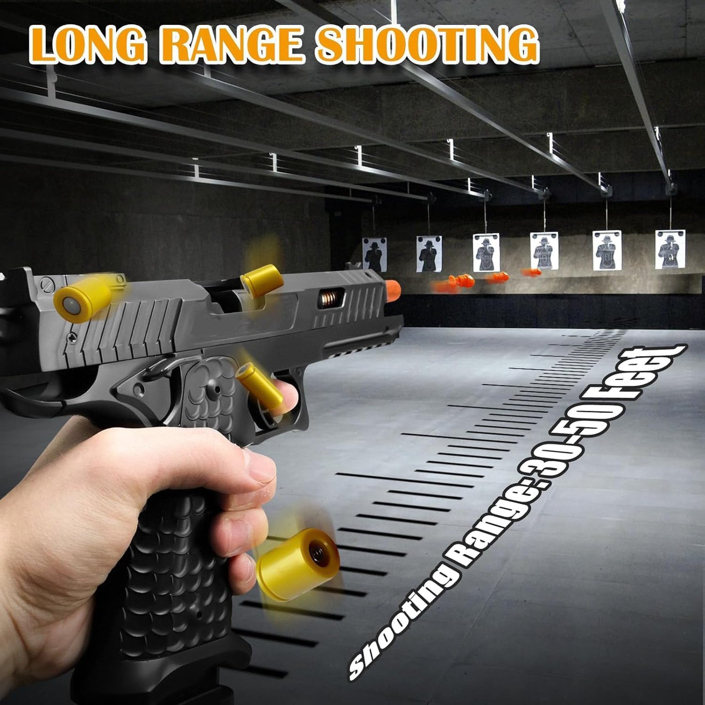 Shell Ejecting Toy Gun, Semi Automatic Toy Gun with Soft Bullets, Educational Model Toy Pistols for Outdoor Shooting Game, for Kids Boys Girls Ages 8- (Black)