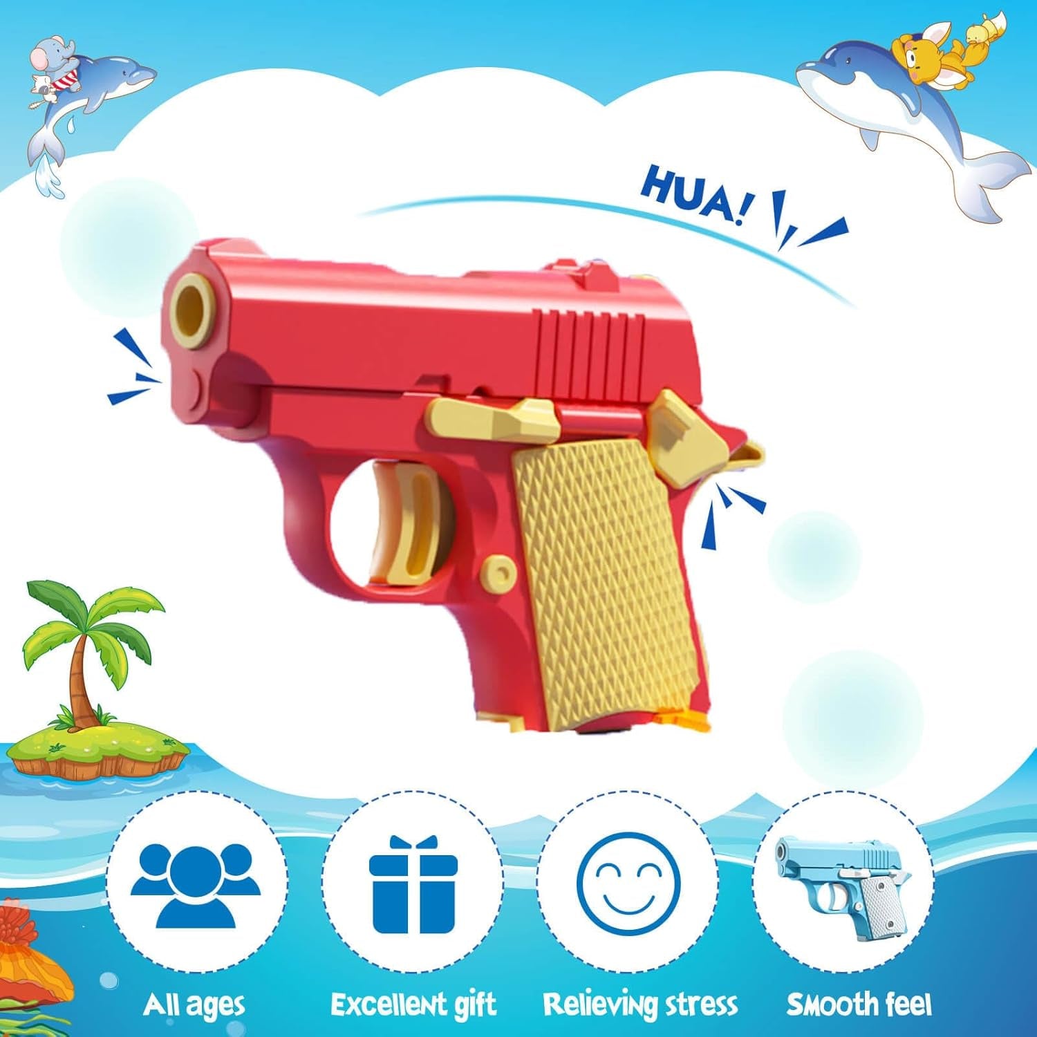 Fidget Gun Toys, Kids Toys for Boys Age 3-5, Prizes for Kids Classroom, Party Favors for Kids, Stress Relief Sensory Fidget Toys for ADHD Anxiety Relief(Red/Yellow)
