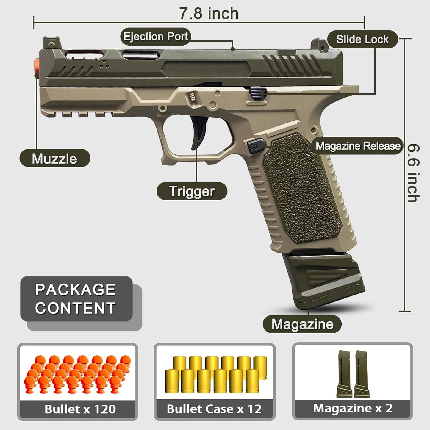 Automatic Shell Ejecting Toy Gun Pistol, Soft Bullet Toy Gun for Boys, Education Model Realistic Toy Pistol Shooting Game Toys Gifts Christmas Birthday for Kids 8+