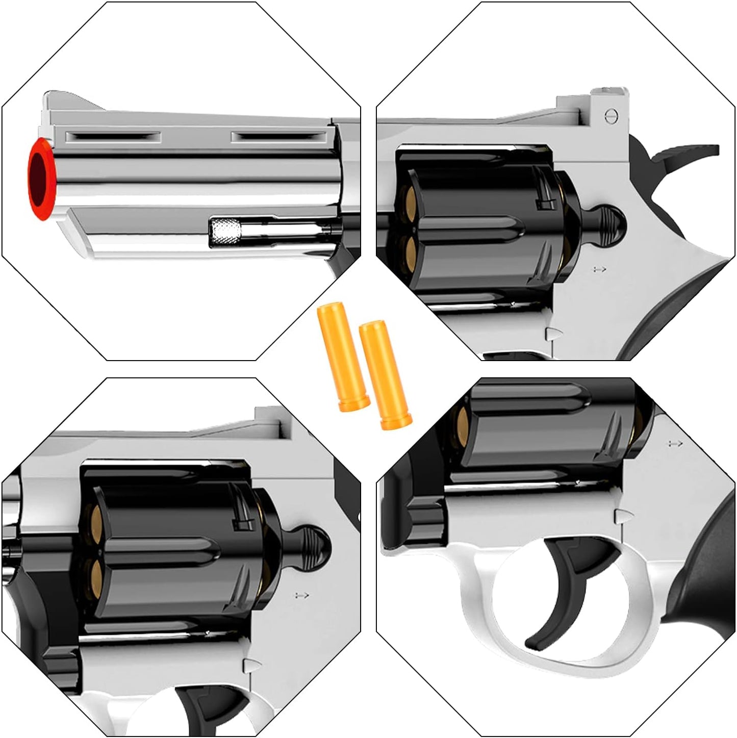 Toy Gun, Soft Bullet Toy Revolver, Game Catapult Toy Gun Foam Blaster, Can Fire Sponge Bullets, Educational Model Toys, Suitable for Children'S Gifts from 6 Years Old(Silver)