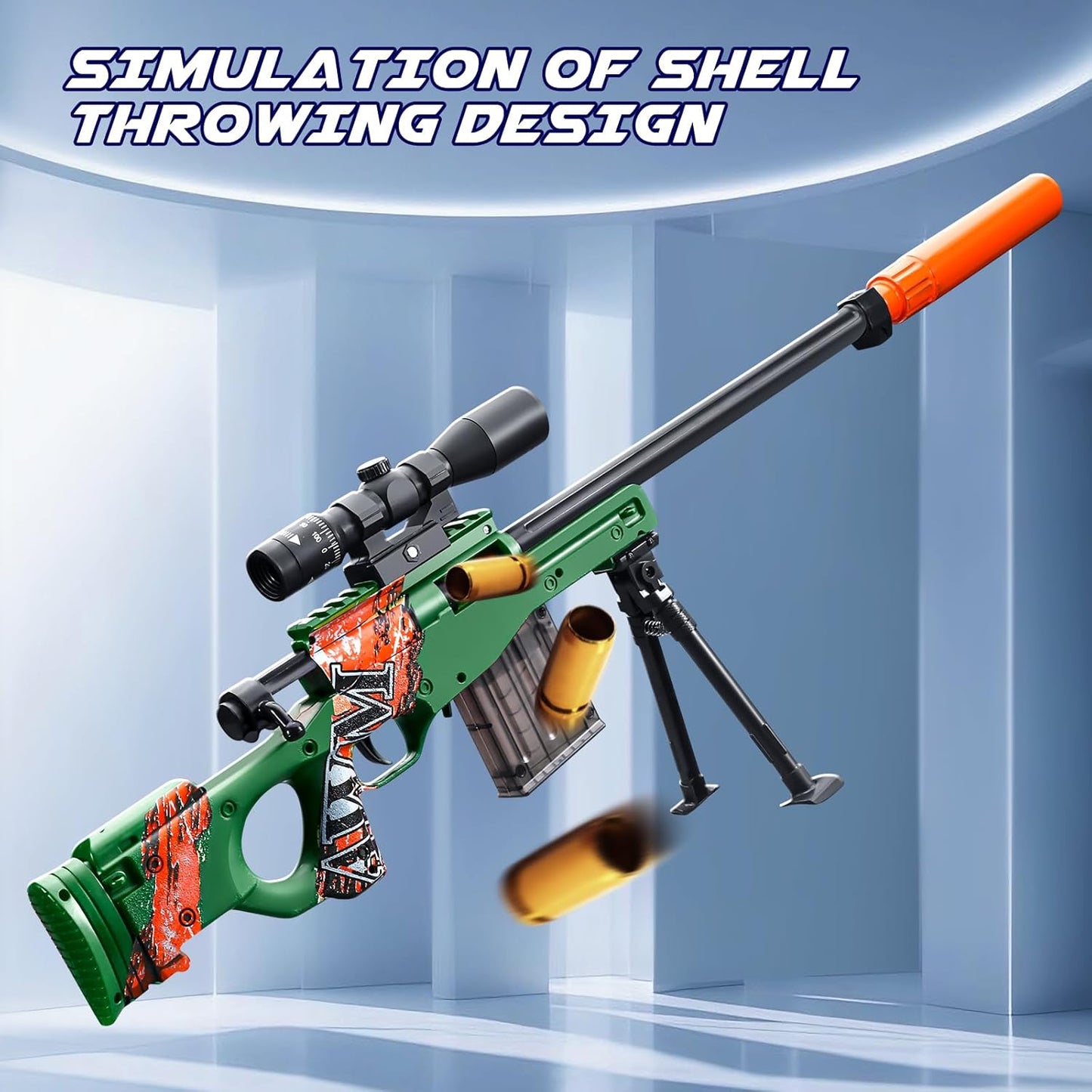 Realistic Soft Bullet Toy Gun Fake Foam Pellet Blasters Stress Shot Shell Ejecting with Scope Sniper Rifle Dare Prop for Boys Age 8+ 9 10 11 12 Year Birthday Gifts (Green)
