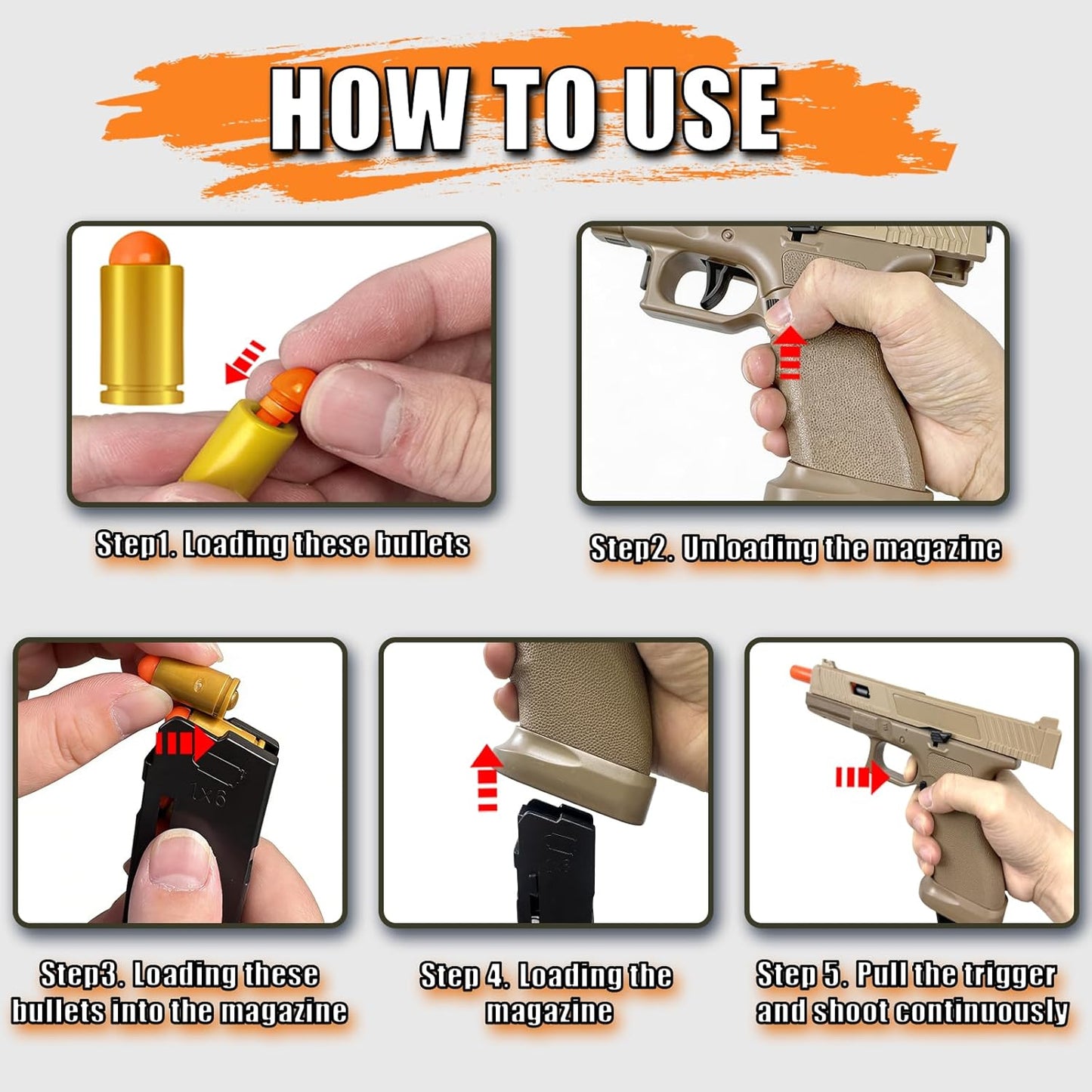 Automatic Shell Ejecting Toy Gun, Soft Bullet Toy Gun Pistol for Kids, Boys and Girls 8-12 (Khaki)