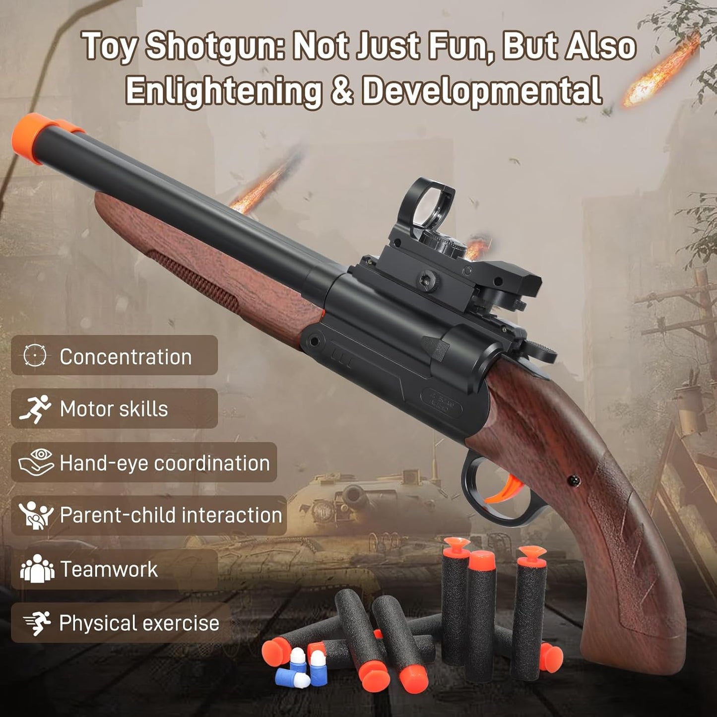 Double-Barreled Toy Gun - Two Modes Realistic Soft Bullet Toy Guns Blaster with Sight - Educational Shooting Toy Shotgun - Ideas Gifts for Christmas Birthday Halloween Present