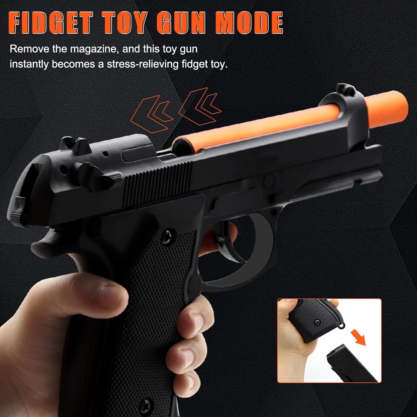 Automatic Shell Ejecting Toy Gun - 26-32FT Range, 2 Modes (Shooting & Fidget) with 2 Magazines, 18 Shells, 100 Foam Bullets - Safe Fun Idea Gifts for Brithday Christmas Halloween