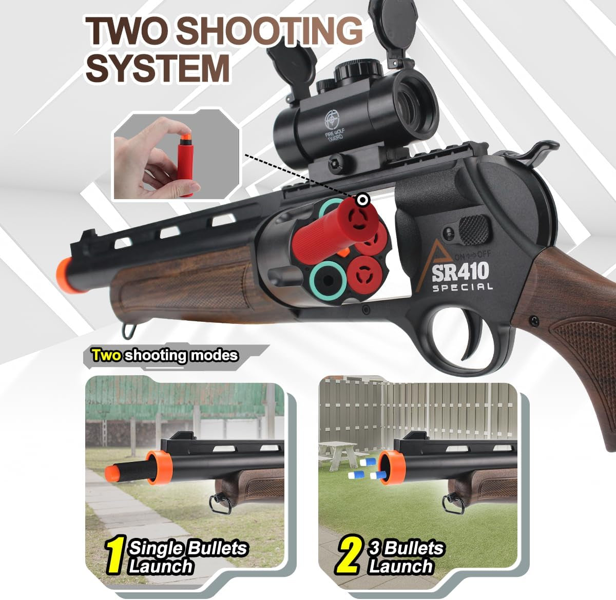 Foam Gun Revolver 2 in 1 Shotgun with 4X Scope Soft Foam Blaster Set Gift for Christmas Birthday with 60 Bullets 15 Shells Soft Bullet Revolver Foam Dart Pistol for Age 14+ (Brown)