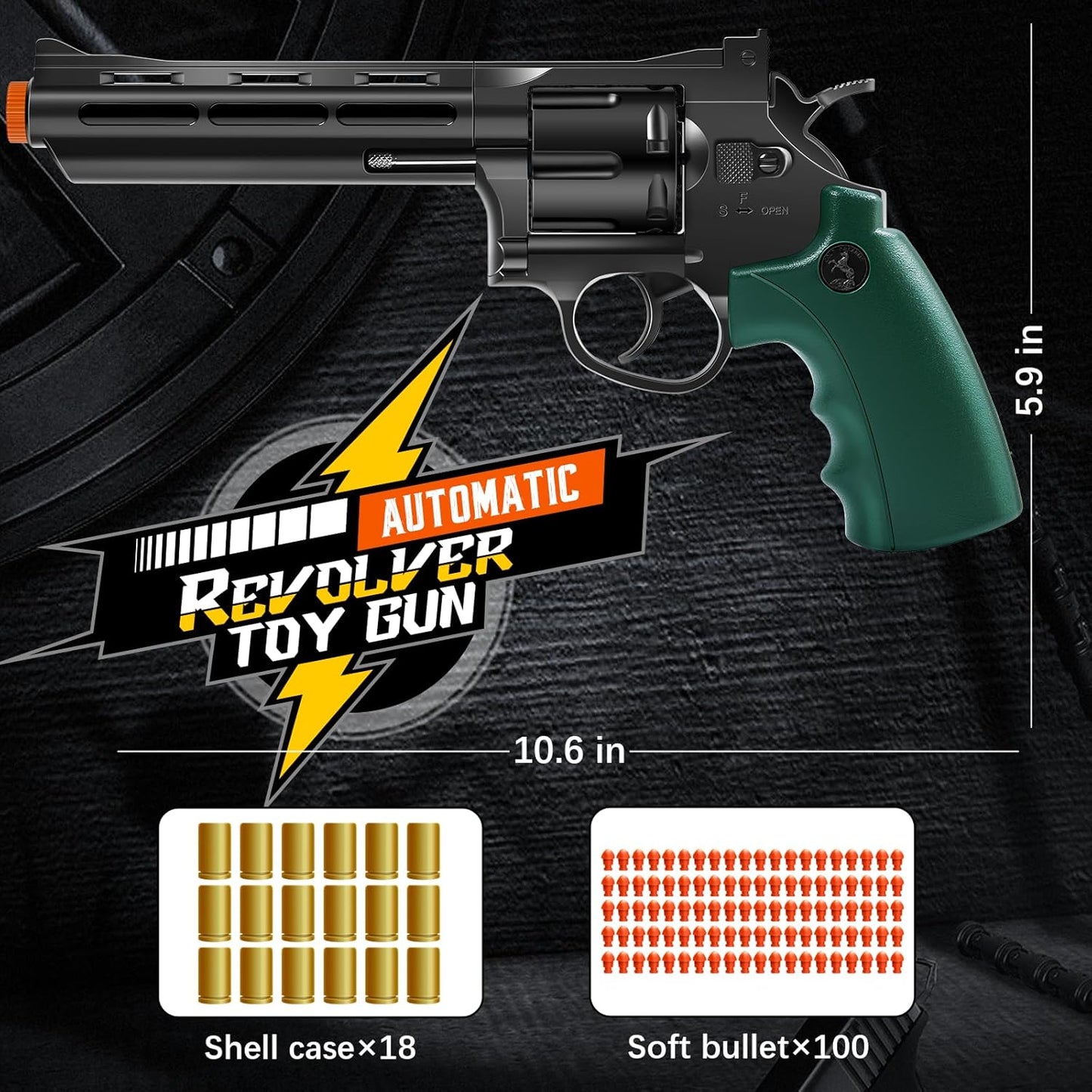 Revolver Toy Gun with 100 Soft Bullets,Gun Fidget Toy,Christmas Birthday Gifts for Boys Kids Adult Age 8+(Black)