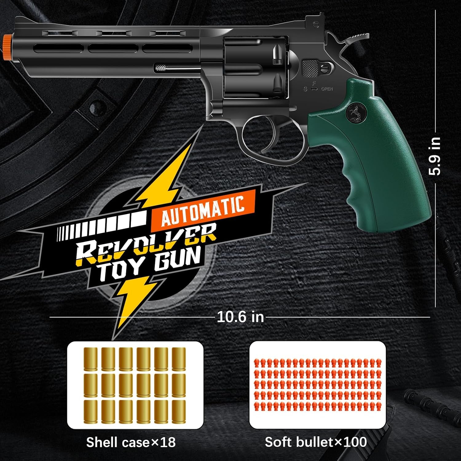Revolver Toy Gun with 100 Soft Bullets,Gun Fidget Toy,Christmas Birthday Gifts for Boys Kids Adult Age 8+(Black)