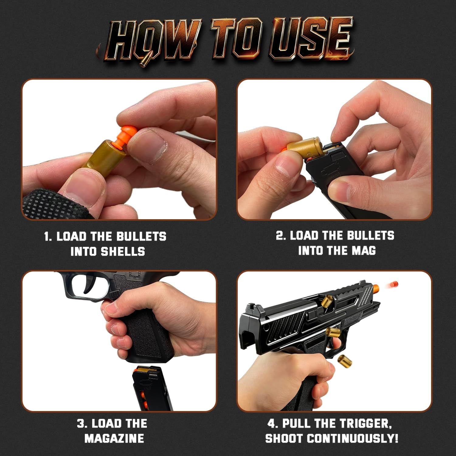 Shell Ejecting Toy Gun Pistol, Soft Bullet Toy Guns for Boys, Kids, Automatic Pull Back Action Toy Pistols, Fun Educational Shooting Game Toys Pretend Play Gun Prop