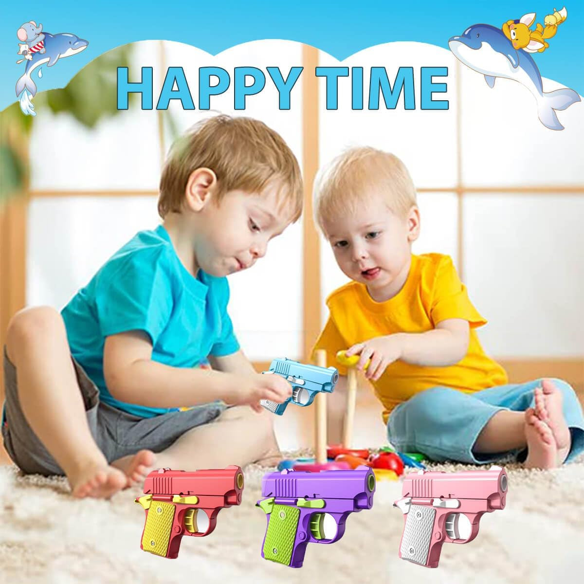 4 PCS Fidget Gun Toys, Kids Toys for Boys Age 3-5, Prizes for Kids Classroom, Party Favors for Kids, Stress Relief Sensory Fidget Toys for ADHD Anxiety Relief