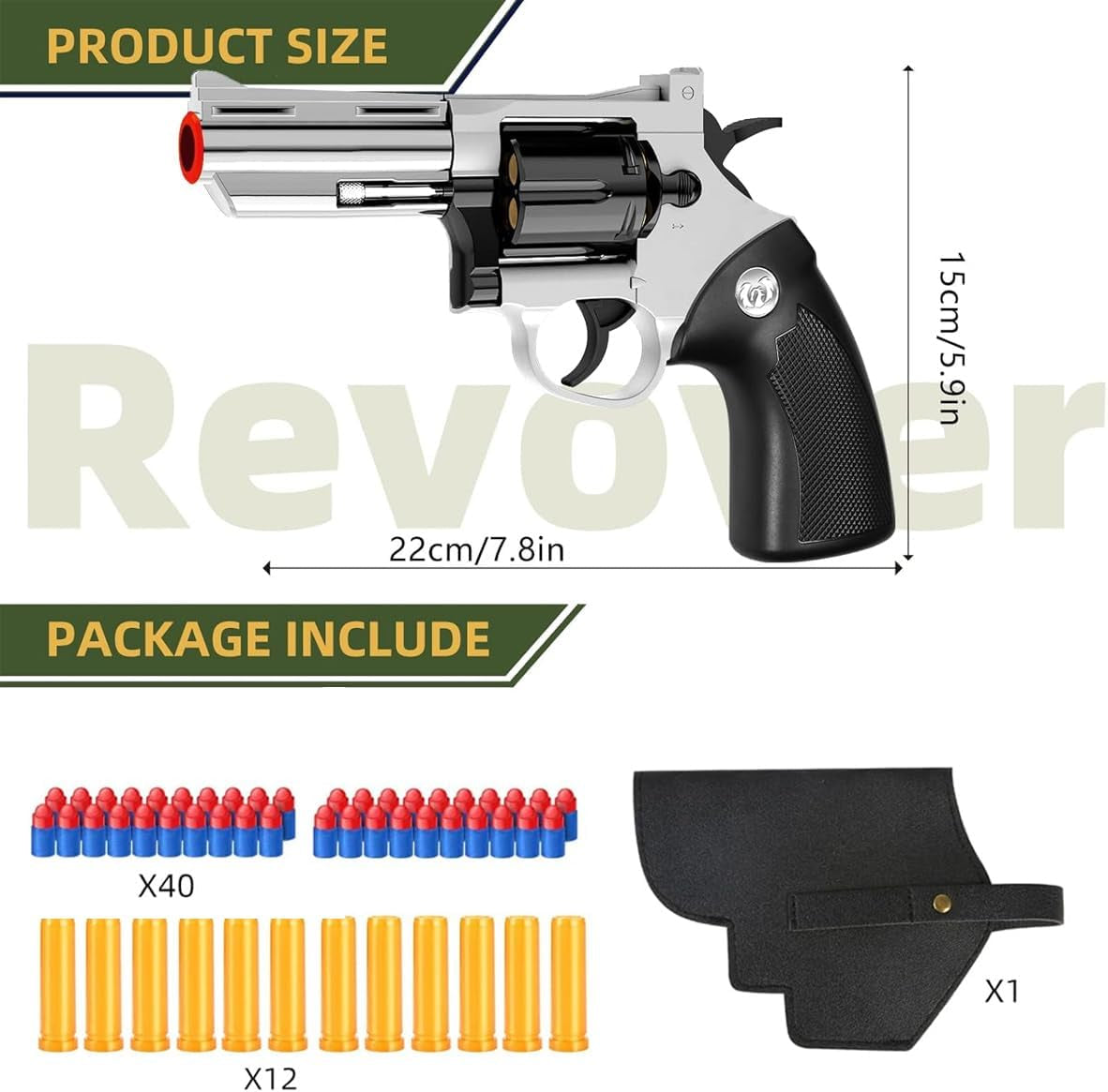 Toy Gun, Soft Bullet Toy Revolver, Game Catapult Toy Gun Foam Blaster, Can Fire Sponge Bullets, Educational Model Toys, Suitable for Children'S Gifts from 6 Years Old(Silver)