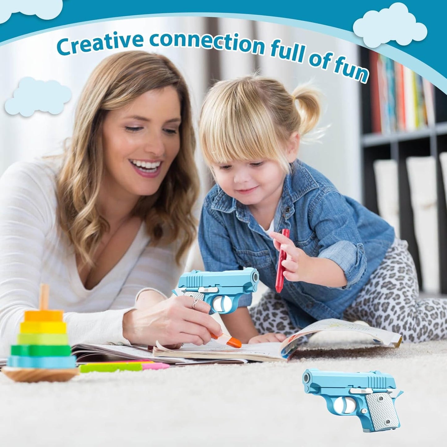 Fidget Gun Toys, Kids Toys for Boys Age 3-8, Prizes for Kids Classroom, Party Favors for Kids, Stress Relief Sensory Fidget Toys for ADHD Anxiety Relief(Blue/White)