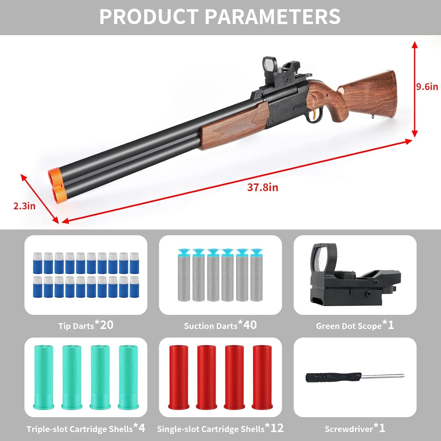 Toy Gun Rifle Long Double Barrel Shotgun Toys(37-Inch), Foam Blasters Toy Gun Shell Ejection Toy with Scope, Toy Guns for Ages 6 7 8-14+ Boys