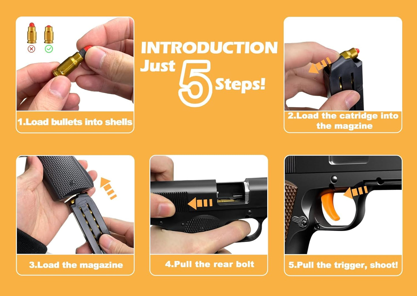 Toy Gun, Shell Ejecting Toy Gun with Soft Bullets, Educational Model Toy Pistol Shooting Game, Gifts for Kids Boys Girls