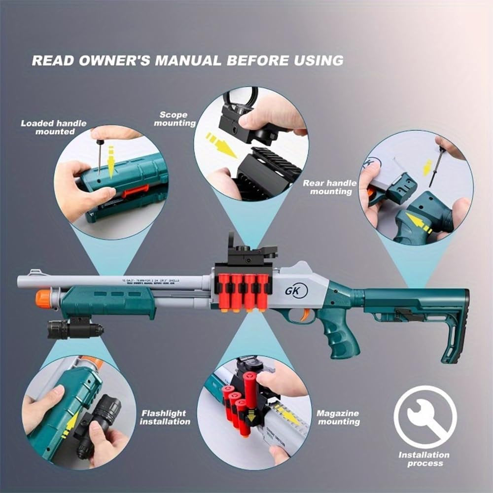 30In Airsoft Toy Foam Blaster with Flashlight, Air Powered Shell Ejecting Manual Loading Spring Soft Darts Blaster for Outdoor Activities Shooting Games