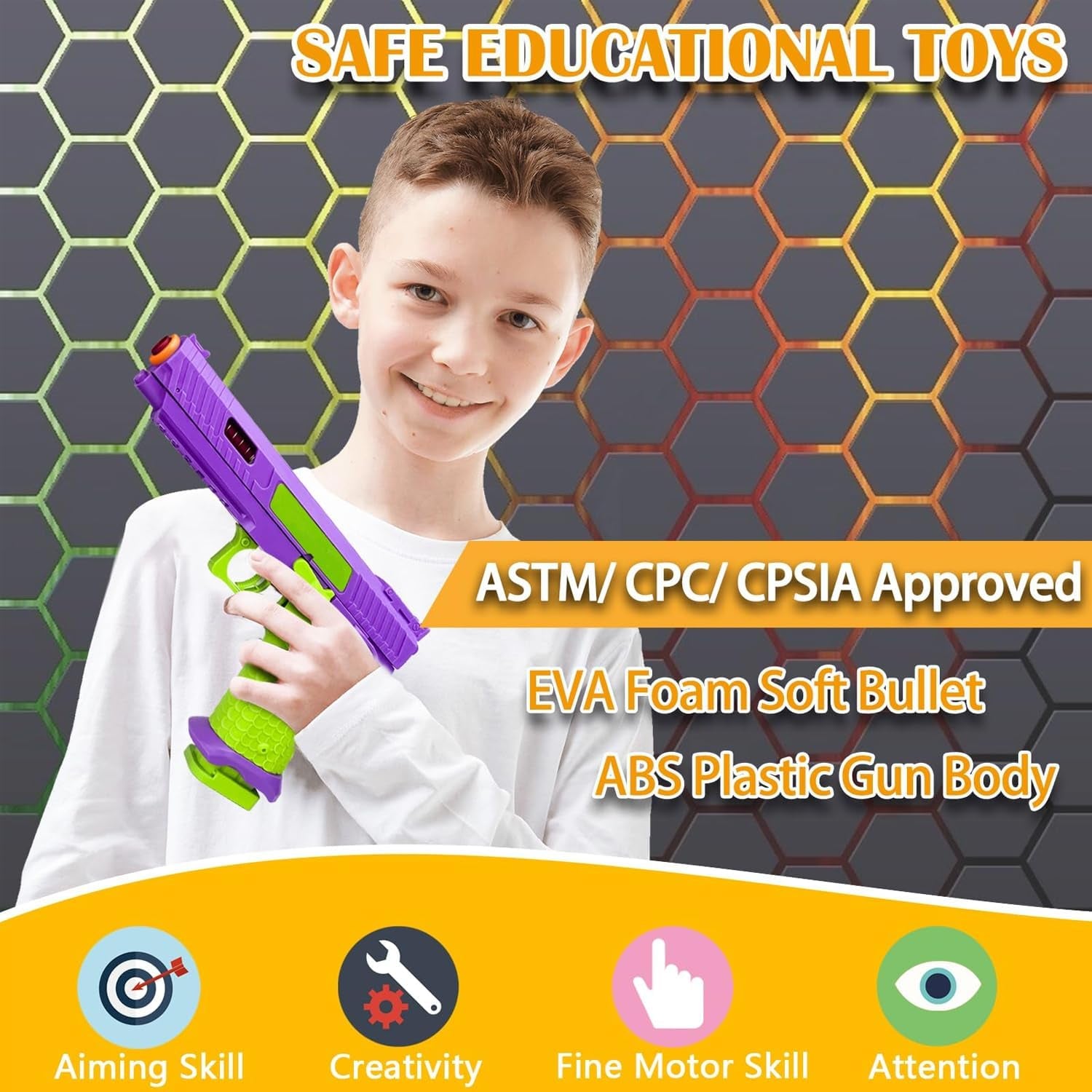 Shell Ejecting Toy Gun, Semi Automatic Toy Gun with Soft Bullets, Educational Model Toy Pistols for Outdoor Shooting Game, for Kids Boys Girls Ages 8-12