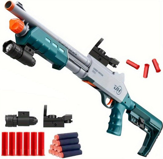 30In Airsoft Toy Foam Blaster with Flashlight, Air Powered Shell Ejecting Manual Loading Spring Soft Darts Blaster for Outdoor Activities Shooting Games