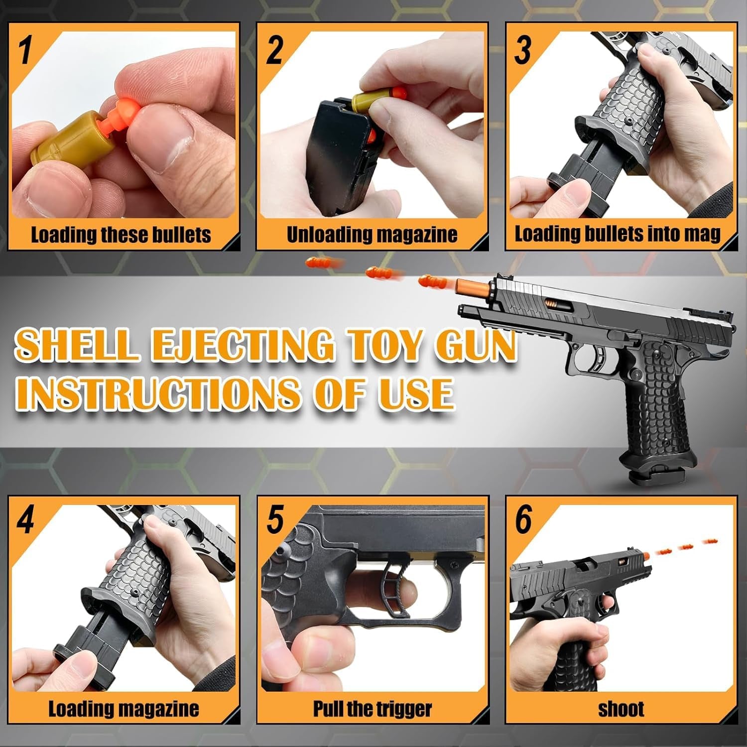 Shell Ejecting Toy Gun, Semi Automatic Toy Gun with Soft Bullets, Educational Model Toy Pistols for Outdoor Shooting Game, for Kids Boys Girls Ages 8- (Black)