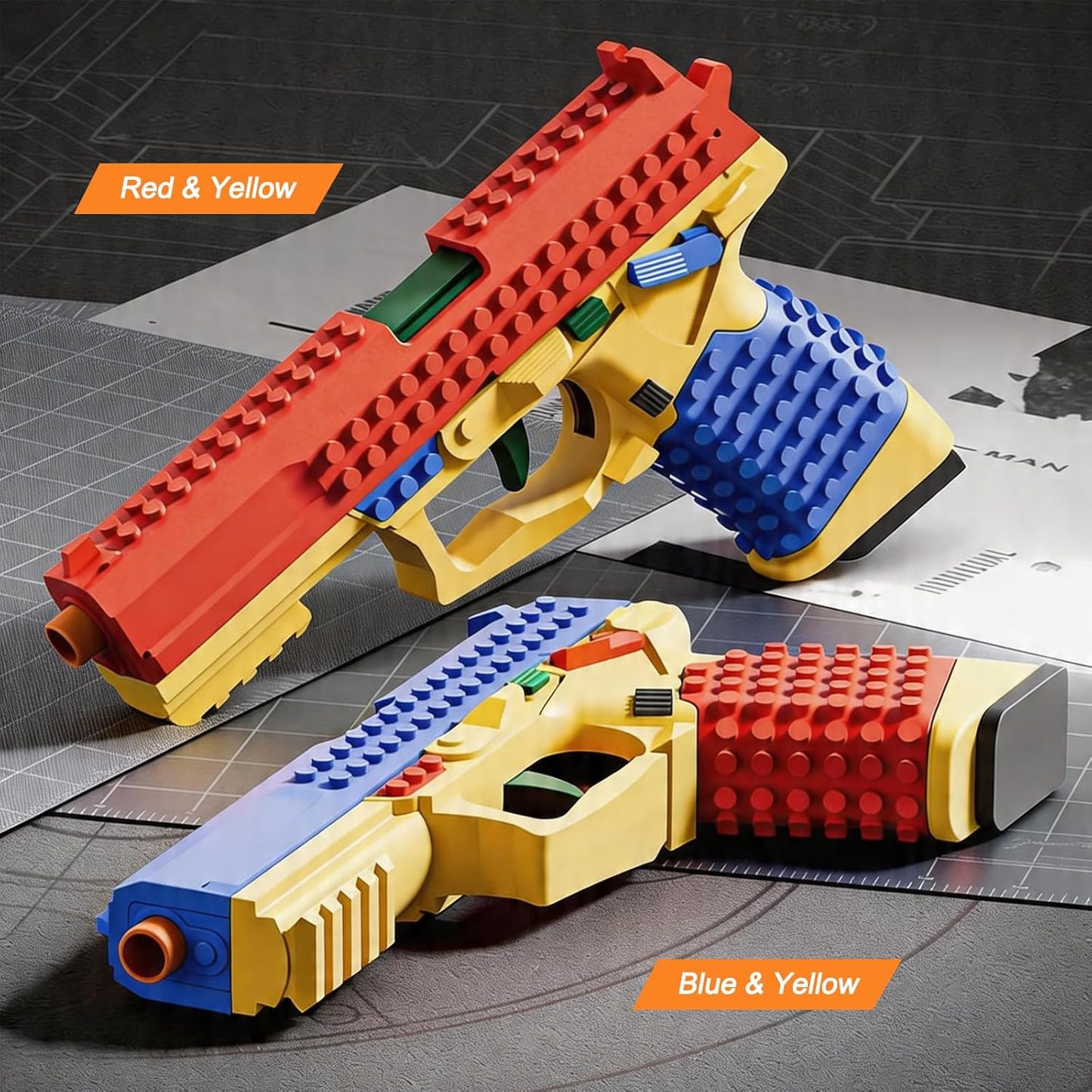 Building Brick Shell Ejecting Toy Gun, Block Mini Blaster Gun, Soft Bullet Toy Pistols for Kids, Boys and Girls (Blue)