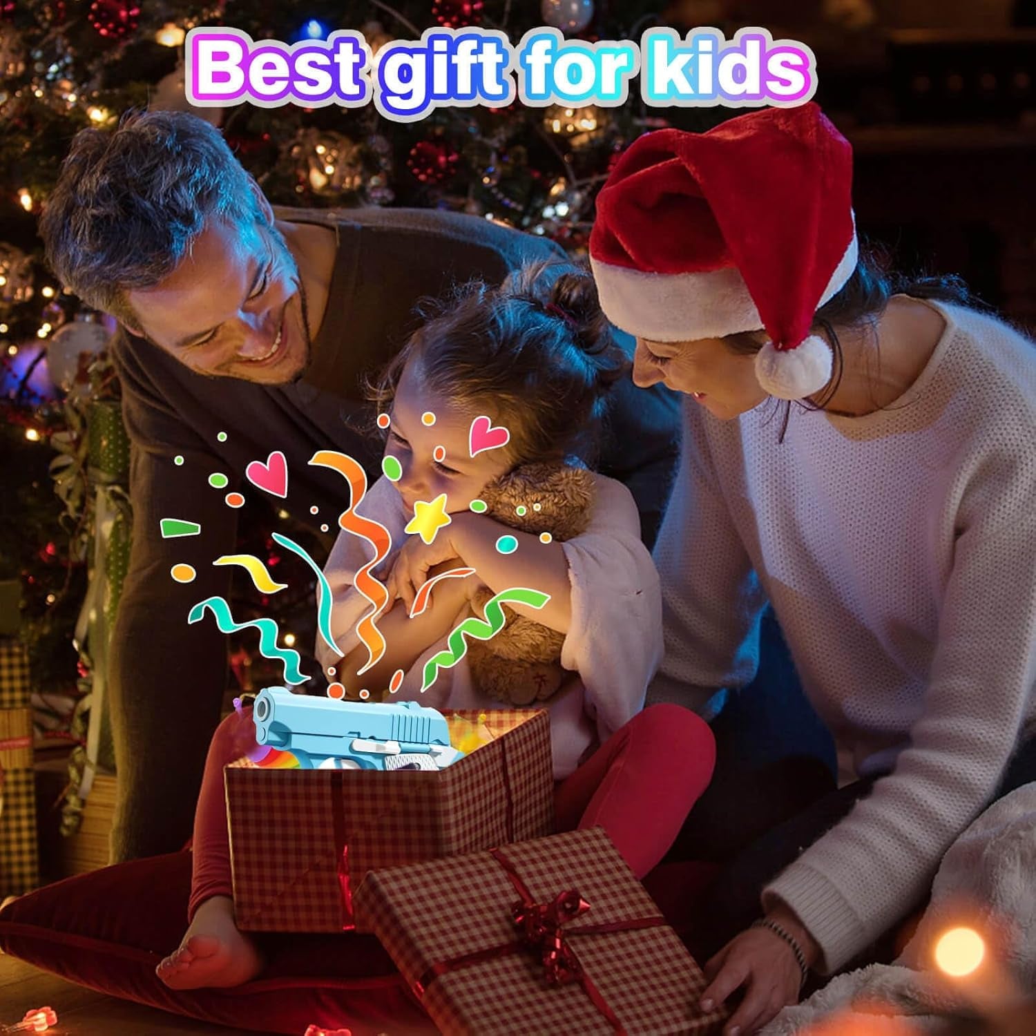 Fidget Gun Toys, Kids Toys for Boys Age 3-8, Prizes for Kids Classroom, Party Favors for Kids, Stress Relief Sensory Fidget Toys for ADHD Anxiety Relief(Blue/White)